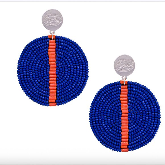 University of Florida Gators Earrings Hand Beaded Gator Logo Orange Blue NEW - Picture 11 of 11